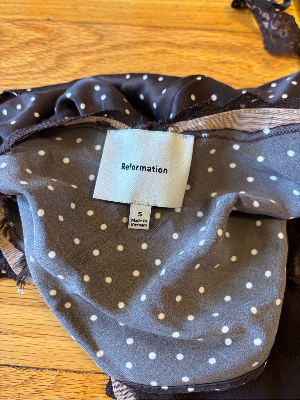 Reformation Brown Polka Dot Lace-Trim Cami - Picture 3 of 3